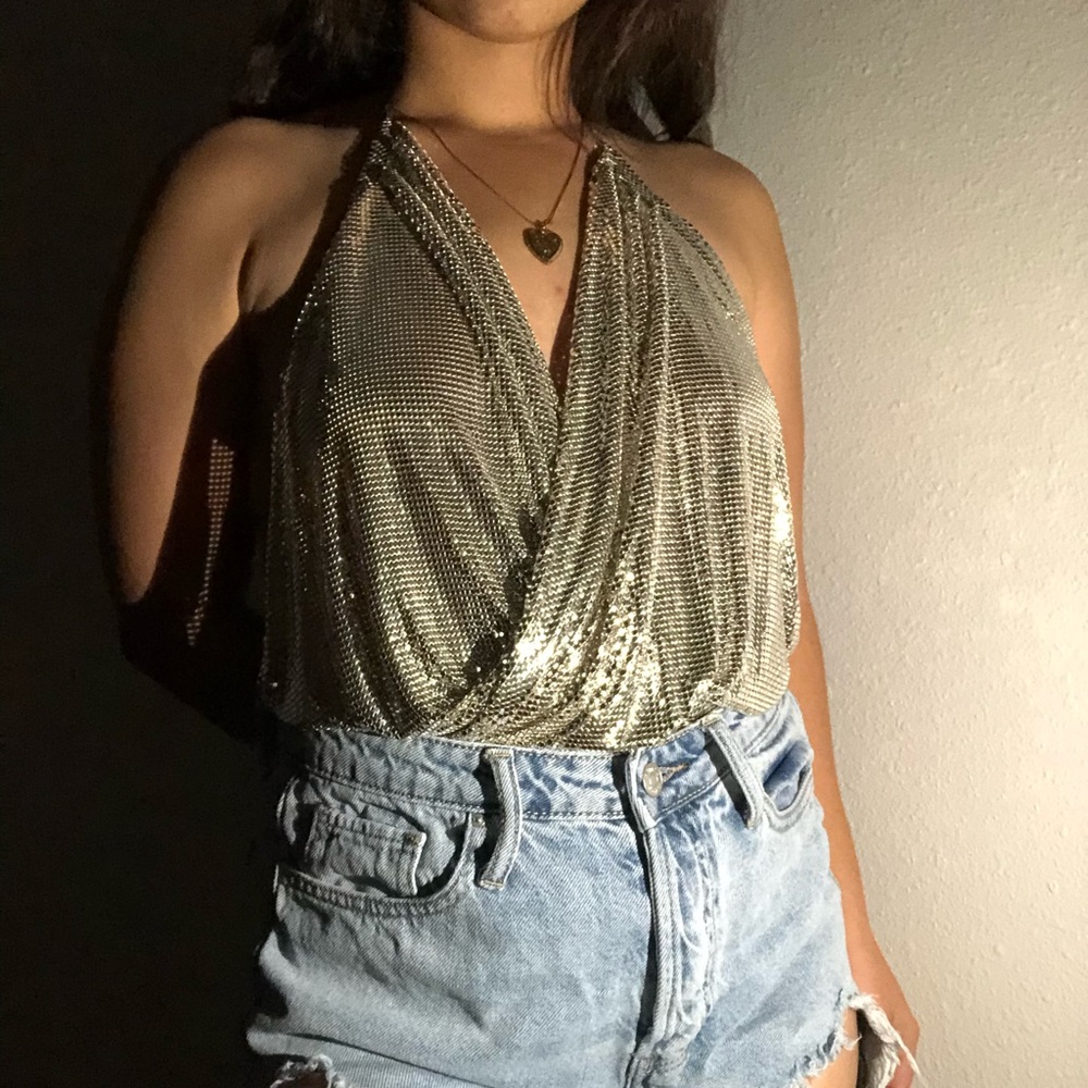 Vintage 70’s Whiting and Davis Silver Halter Top